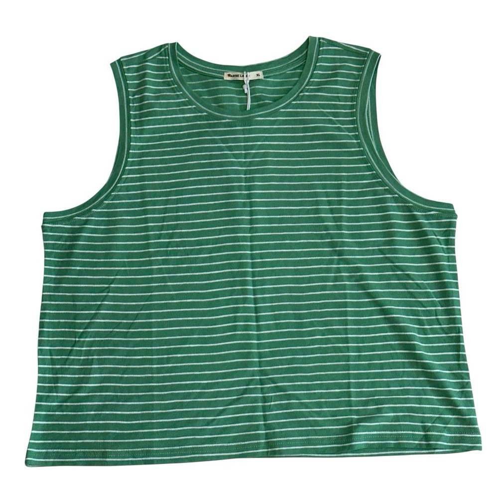 Marine Layer Tank Womens XL Green Lydia‎ Textured Stripe Top Jade Sheen